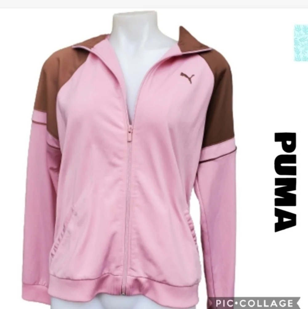 Puma Pink Brown Zip Up Track Jacket Athletic Y2K Retro Women’s L XL - Picture 2 of 9